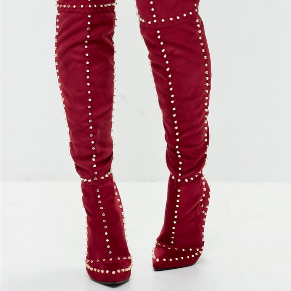 🎉 HP! 4X 🎉 Gorgeous Studded Vegan Suede Thigh High Boots 🔥 - Picture 3 of 5